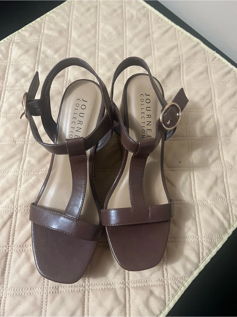 Journee Collection Brown Cork Platform Wedge Sandals